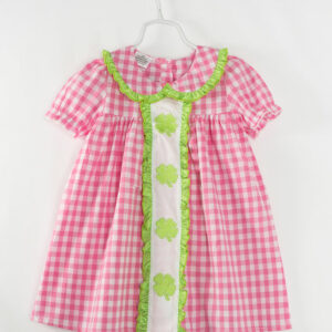 St. Patrick's Day Pink Plaid Clover Ruffle Girl Dress