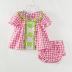 St. Patrick's Day Pink Plaid Clover Baby Girl Set