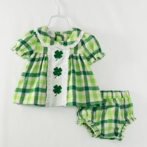 St. Patrick's Day Green Plaid Clover Baby Girl Set