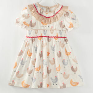 Beige Chicken Ruffle Smocked Girl Dress
