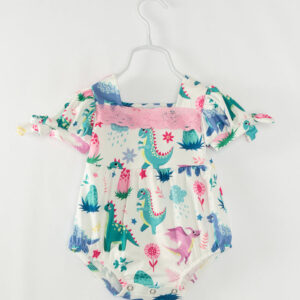 Multicolor Dinosaurs Lace Baby Girl Romper