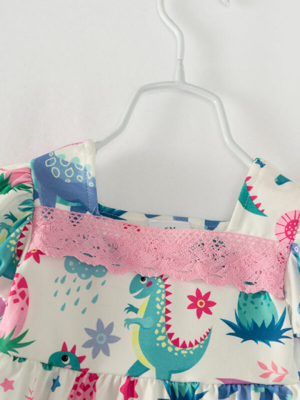 Multicolor Dinosaurs Lace Baby Girl Romper - Image 3