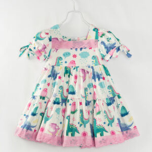 Multicolor Dinosaurs Lace Girl Twirl Dress