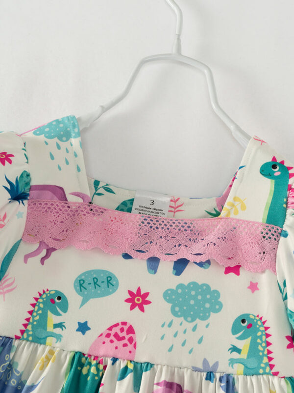 Multicolor Dinosaurs Lace Girl Twirl Dress - Image 3