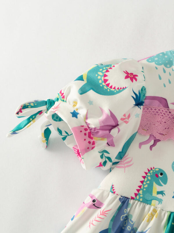 Multicolor Dinosaurs Lace Girl Twirl Dress - Image 4