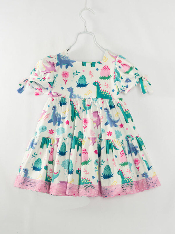 Multicolor Dinosaurs Lace Girl Twirl Dress - Image 6