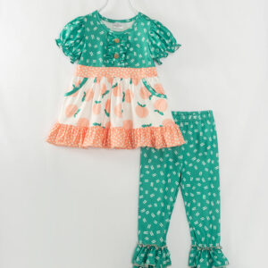 Green Pink Peach Ruffle Girl Bell Pant Set
