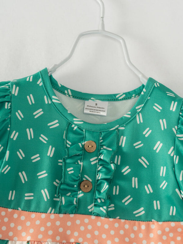 Green Pink Peach Ruffle Girl Bell Pant Set - Image 3