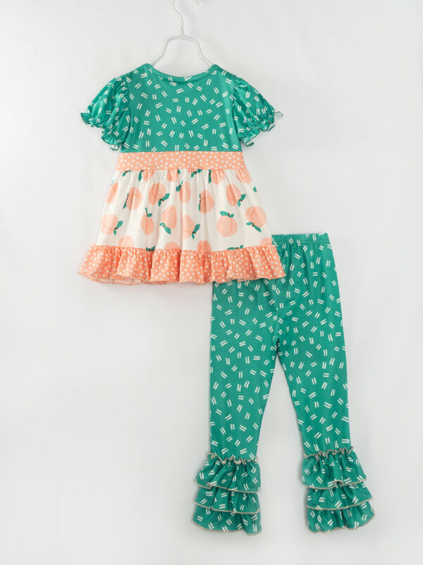 Green Pink Peach Ruffle Girl Bell Pant Set - Image 4