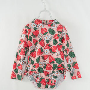Pink Strawberry Ruffle Girl One Piece Swimsuit