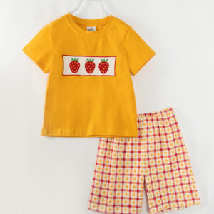 Yellow Plaid Strawberry Boy Short Set