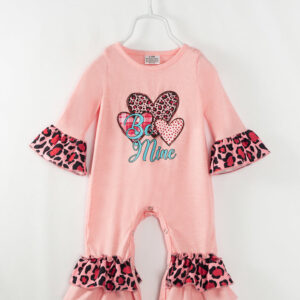 Valentine's Day Pink Leopard Heart Ruffle Baby Girl Romper