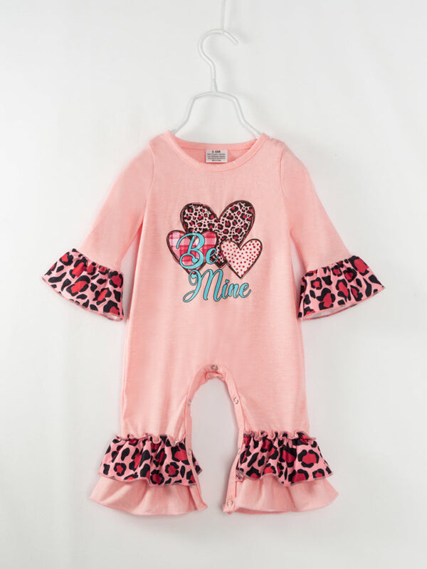 Valentine's Day Pink Leopard Heart Ruffle Baby Girl Romper