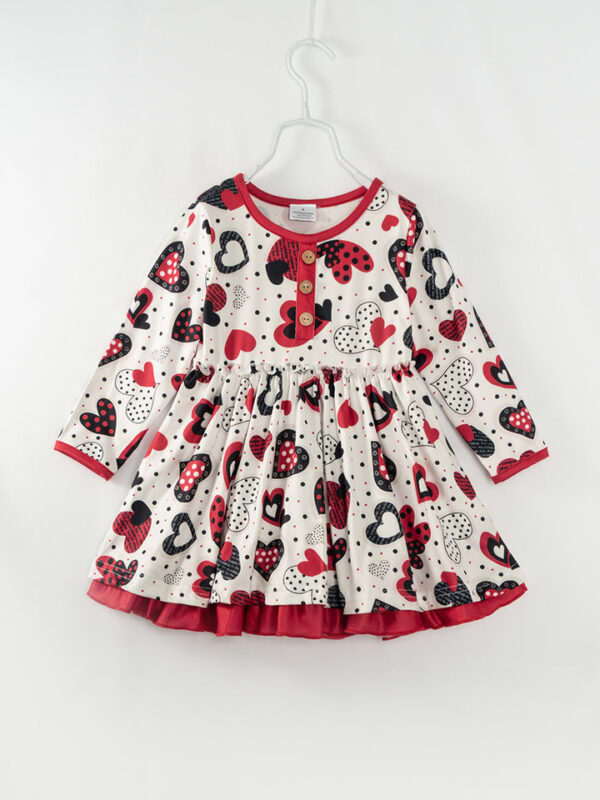 Valentine's Day Black Red Heart Ruffle Girl Twirl Dress