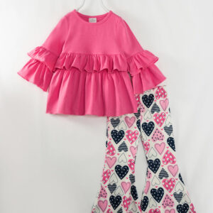 Valentine's Day Pink Heart Girl Bell Pant Set