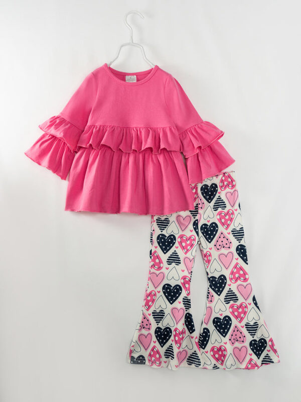 Valentine's Day Pink Heart Girl Bell Pant Set