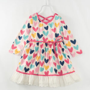 Valentine's Day Colorful Heart Lace Ruffle Girl Twirl Dress