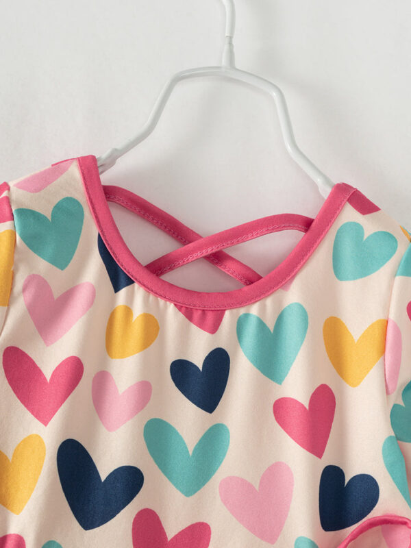 Valentine's Day Colorful Heart Lace Ruffle Girl Twirl Dress - Image 3