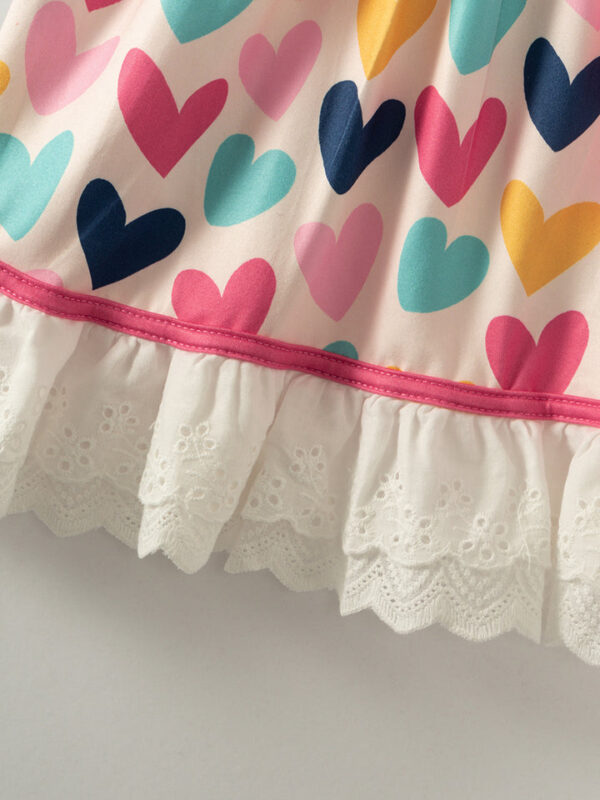 Valentine's Day Colorful Heart Lace Ruffle Girl Twirl Dress - Image 5