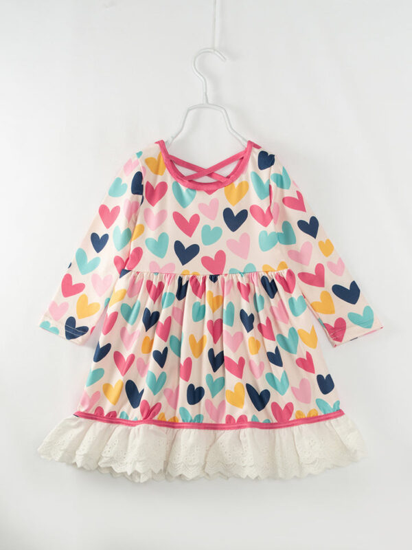 Valentine's Day Colorful Heart Lace Ruffle Girl Twirl Dress - Image 6