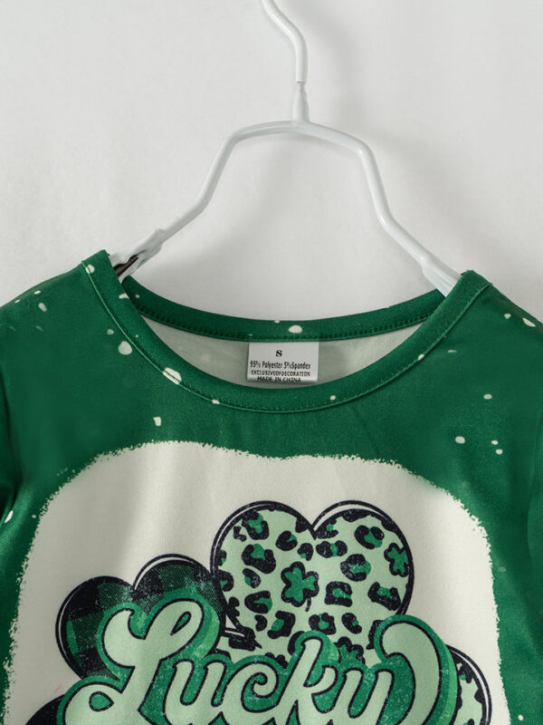 St. Patrick's Day Green Clover Girl Bell Pant Set - Image 3