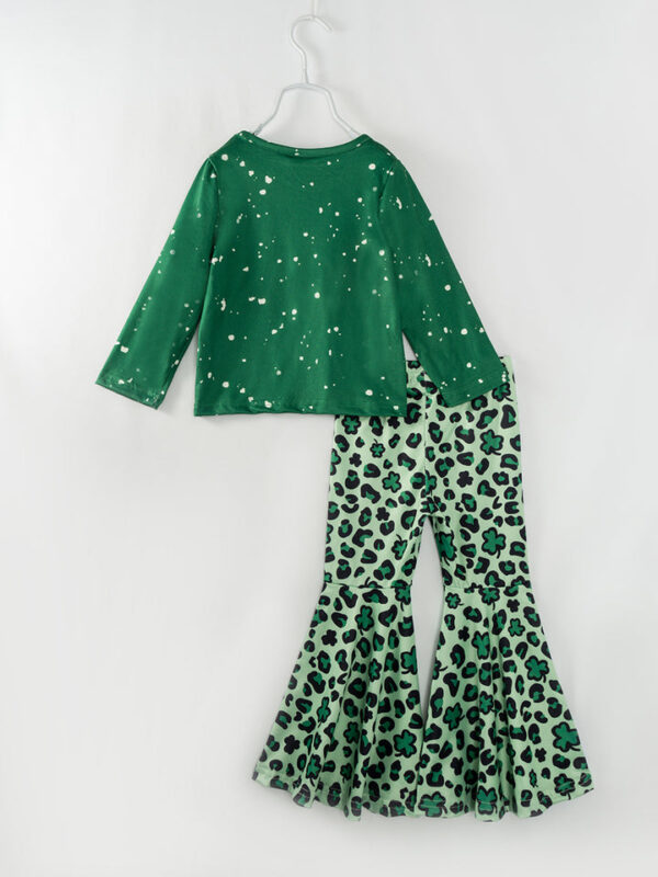 St. Patrick's Day Green Clover Girl Bell Pant Set - Image 6