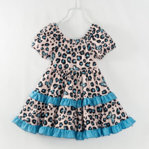 Blue Leopard Butterfly Ruffle Girl Twirl Dress