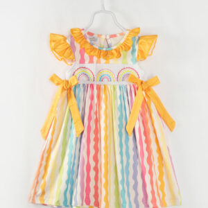 Rainbow Smocked Ruffle French Knot Girl Dress