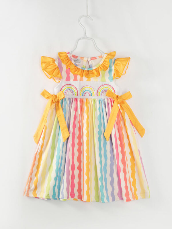 Rainbow Smocked Ruffle French Knot Girl Dress