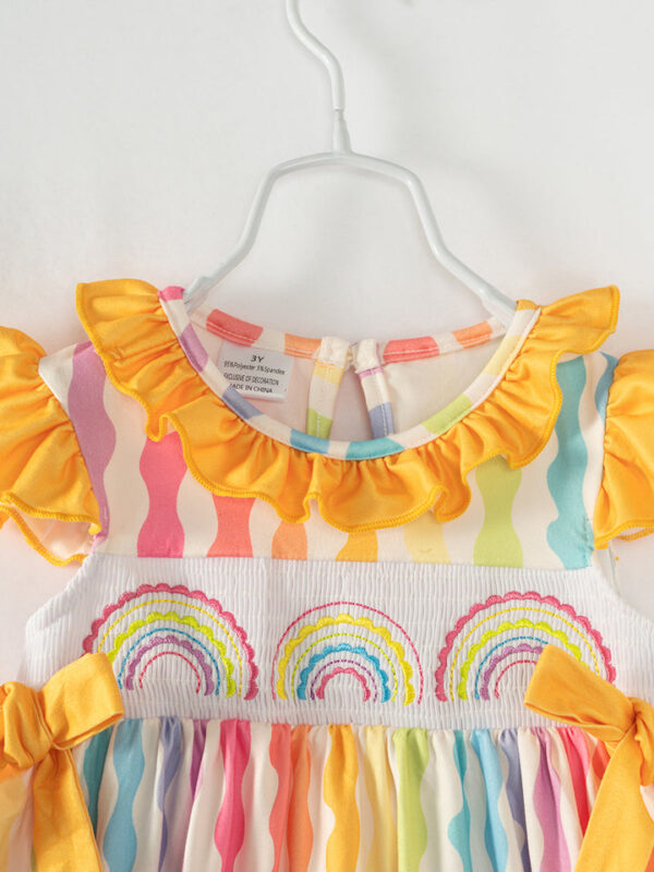 Rainbow Smocked Ruffle French Knot Girl Dress - Image 3