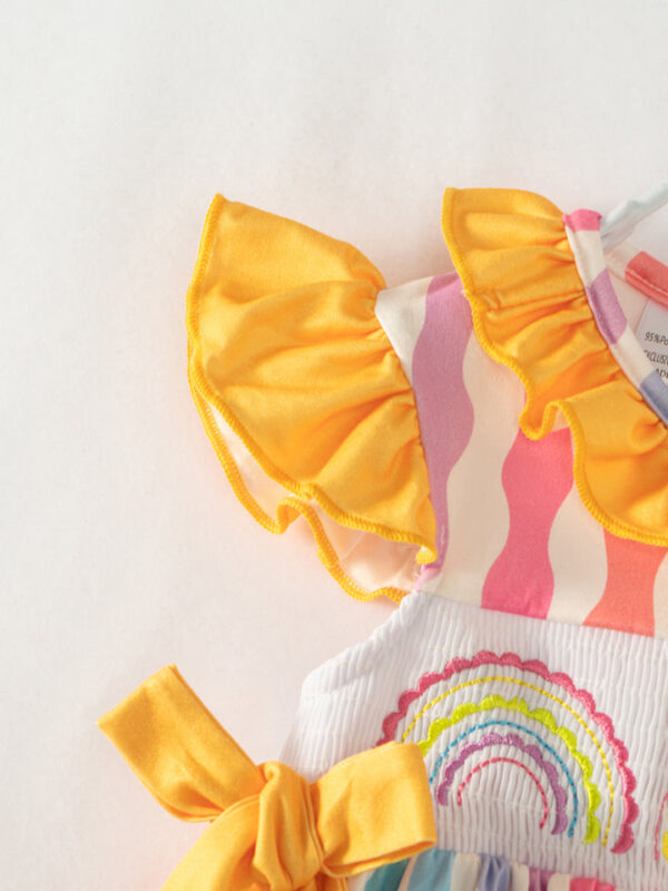 Rainbow Smocked Ruffle French Knot Girl Dress - Image 4