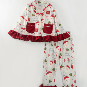 Christmas Santa Girl Ruffle Pajamas Sleepwear Set
