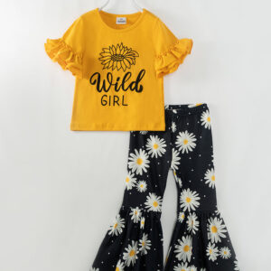 Yellow Daisy Wild Girl Ruffle Girl Bell Bottom Outfit