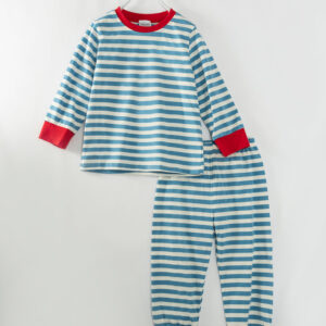 Christmas Blue Stripe Ruffle Boy Pajamas Set