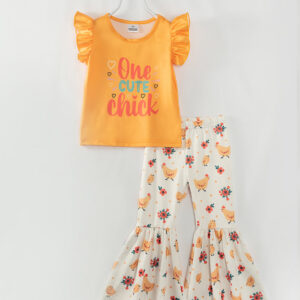 Yellow One Cute Chick Ruffle Girl Bell Bottom Outfit