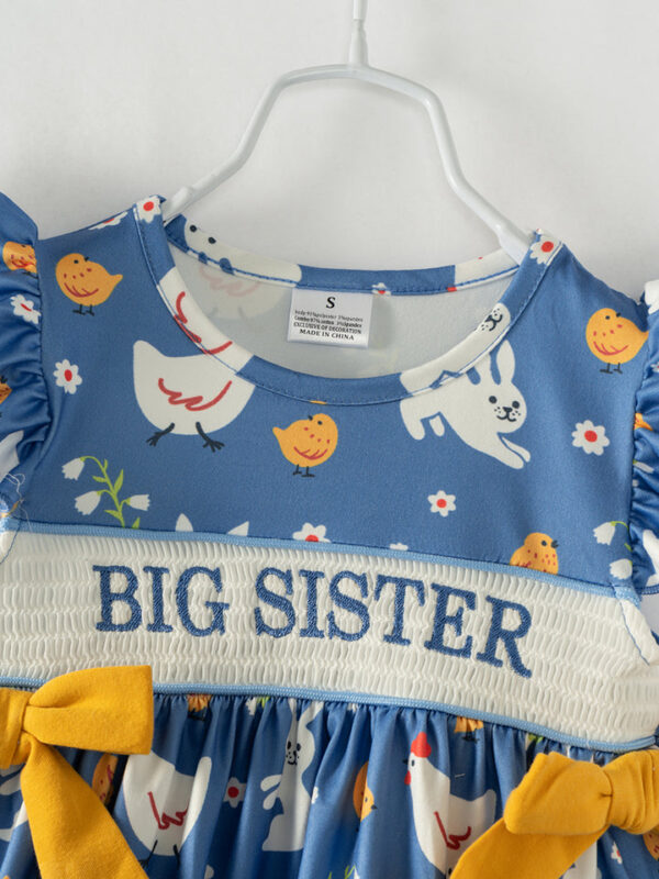 Blue Chicken BIG SISTER Ruffle Smocked Girl Short Set - Image 3