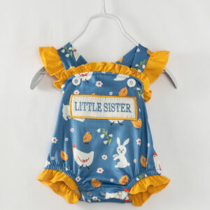 Blue Chicken LITTLE SISTER Ruffle Smocked Baby Girl Romper