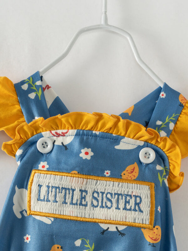 Blue Chicken LITTLE SISTER Ruffle Smocked Baby Girl Romper - Image 3