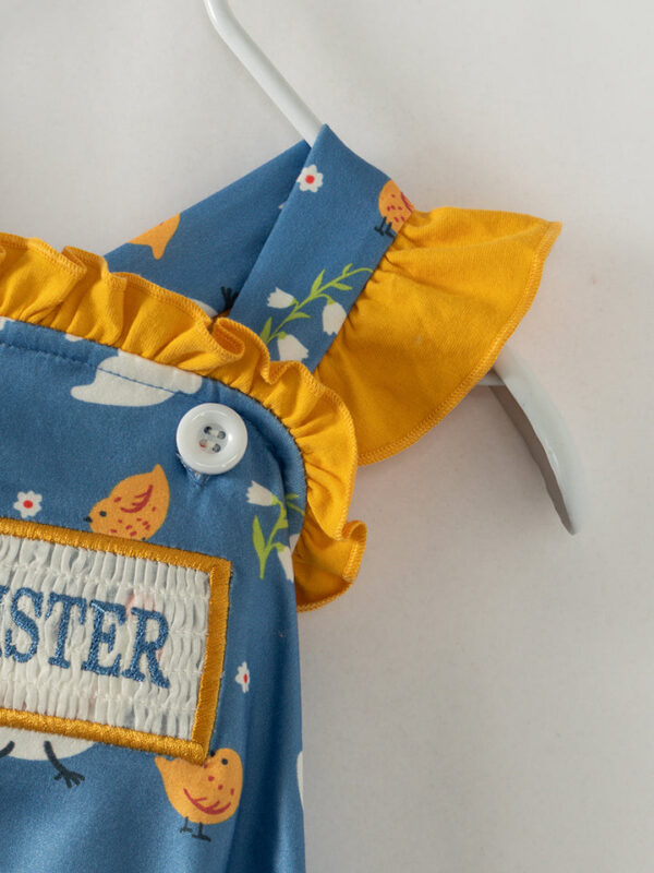 Blue Chicken LITTLE SISTER Ruffle Smocked Baby Girl Romper - Image 5