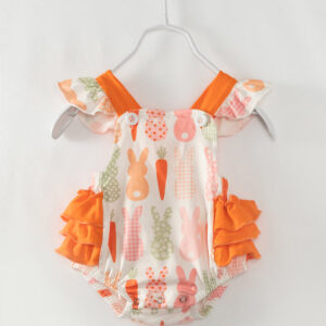 Easter Orange Carrot Bunny Ruffle Baby Girl Romper