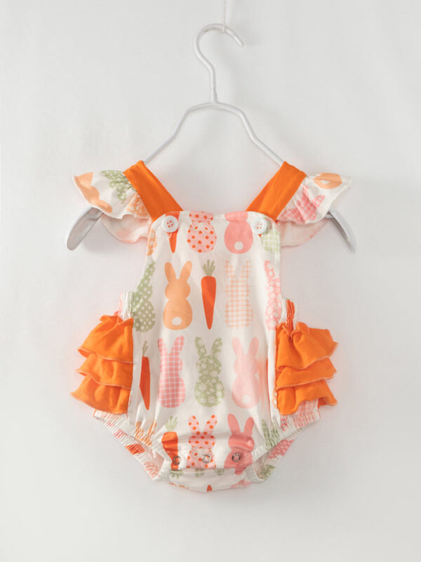 Easter Orange Carrot Bunny Ruffle Baby Girl Romper