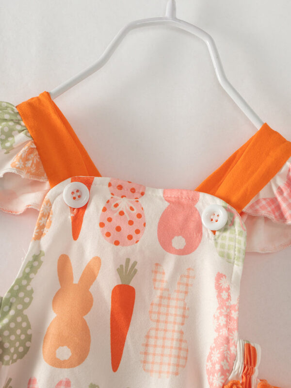 Easter Orange Carrot Bunny Ruffle Baby Girl Romper - Image 3