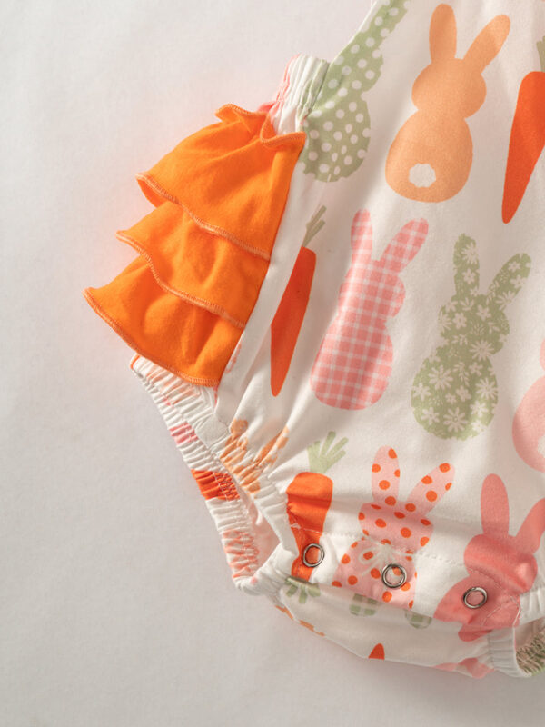 Easter Orange Carrot Bunny Ruffle Baby Girl Romper - Image 4