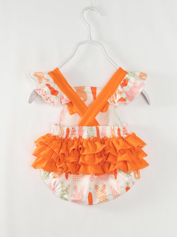 Easter Orange Carrot Bunny Ruffle Baby Girl Romper - Image 6