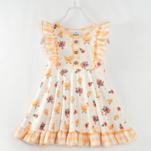 Yellow Chicken Ruffle Girl Twirl Dress