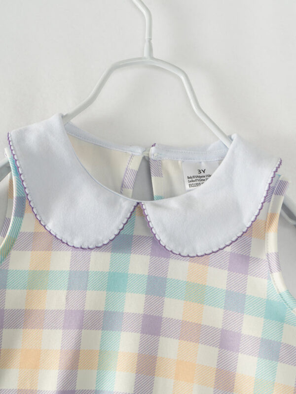 Purple Blue Pocket Plaid Girl Short Set - Image 3