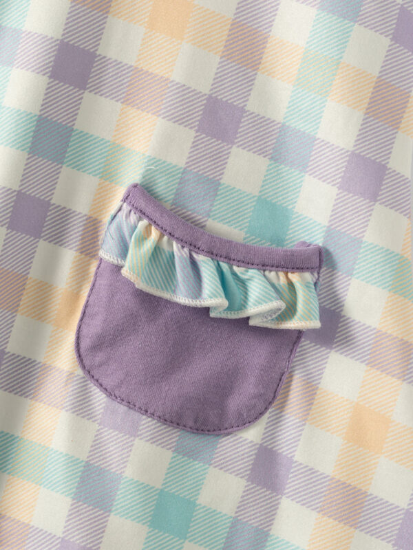 Purple Blue Pocket Plaid Girl Short Set - Image 4