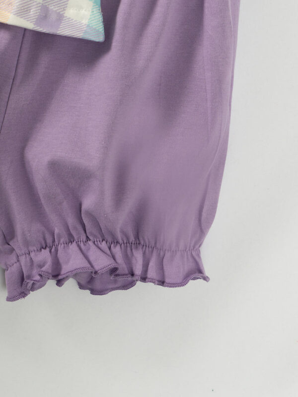 Purple Blue Pocket Plaid Girl Short Set - Image 5