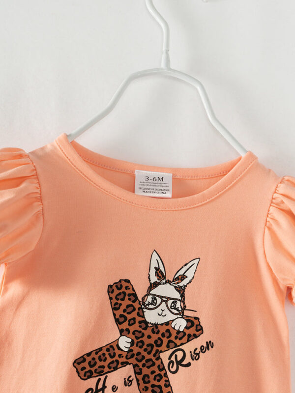 Easter Brown Leopard Cross Bunny Ruffle Baby Girl Romper - Image 3