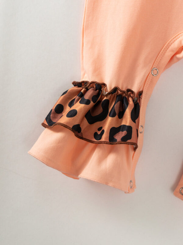 Easter Brown Leopard Cross Bunny Ruffle Baby Girl Romper - Image 5